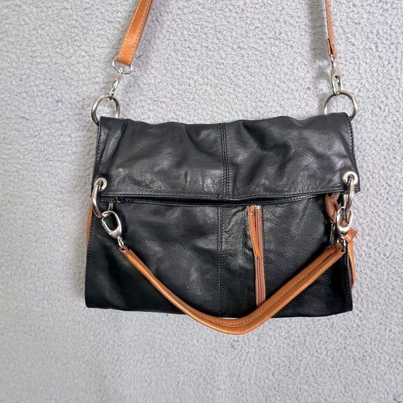 LAVORAZIONE WOMENS LEATHER TOTE BLACK - Picture 1 of 10